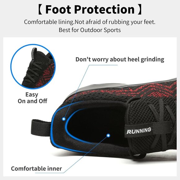 Women's Black-Red Lightweight Mesh Running Sneakers Walking Athletic Shoes - Picture 4 of 7